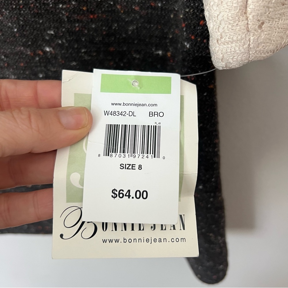 NWT Bonnie Jean Brown Tweed Knit Girls Dress Size 8 Lace Collar A Line Preppy - Picture 6 of 11